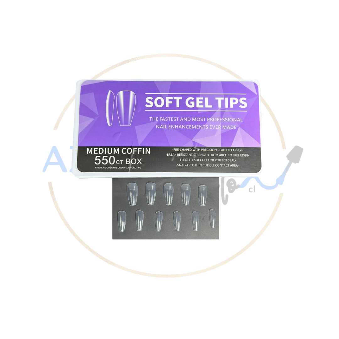 Tips Soft Gel Box Medium Coffin (sin limado) 550unid