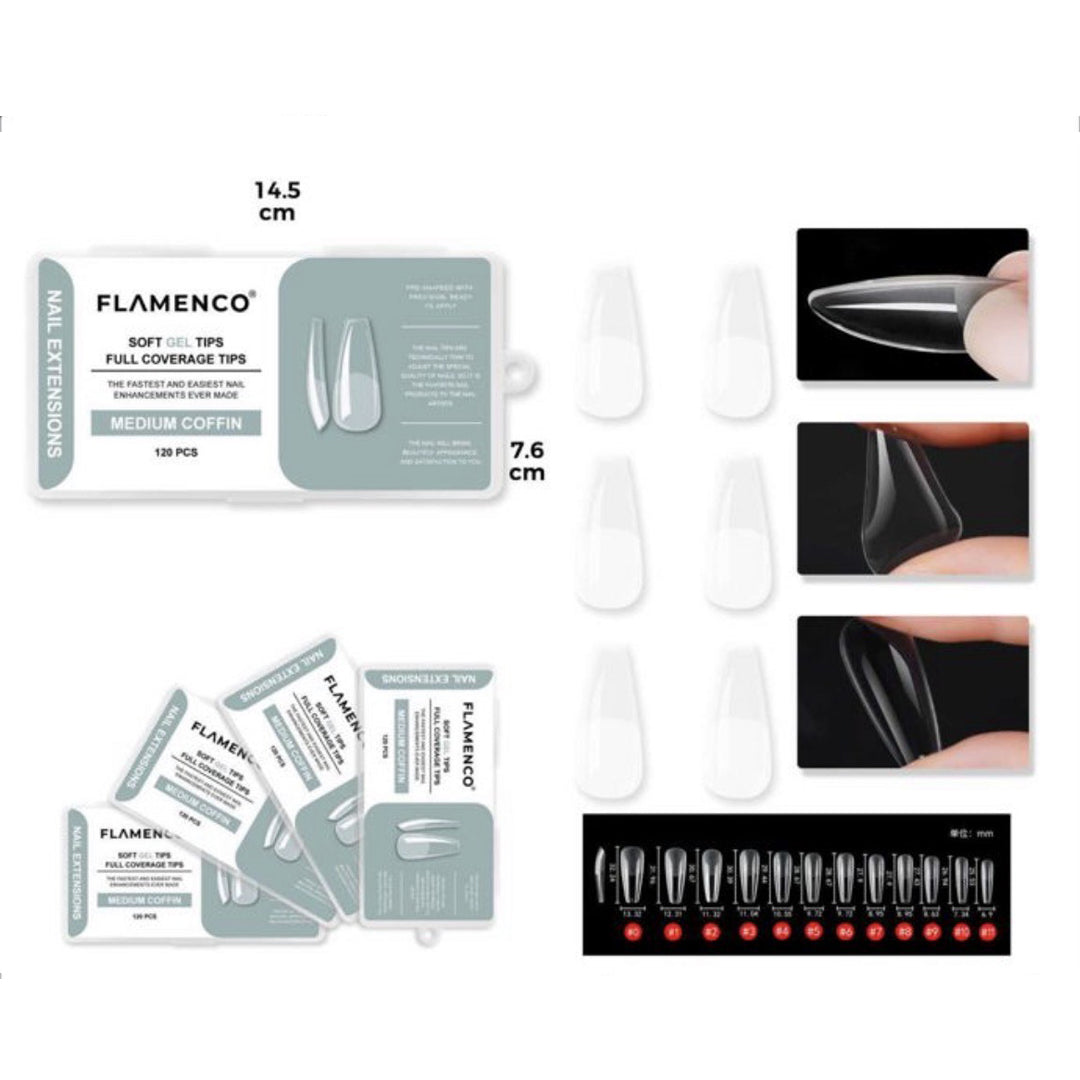 Tips Soft Gel medium coffin Flamenco 120unid