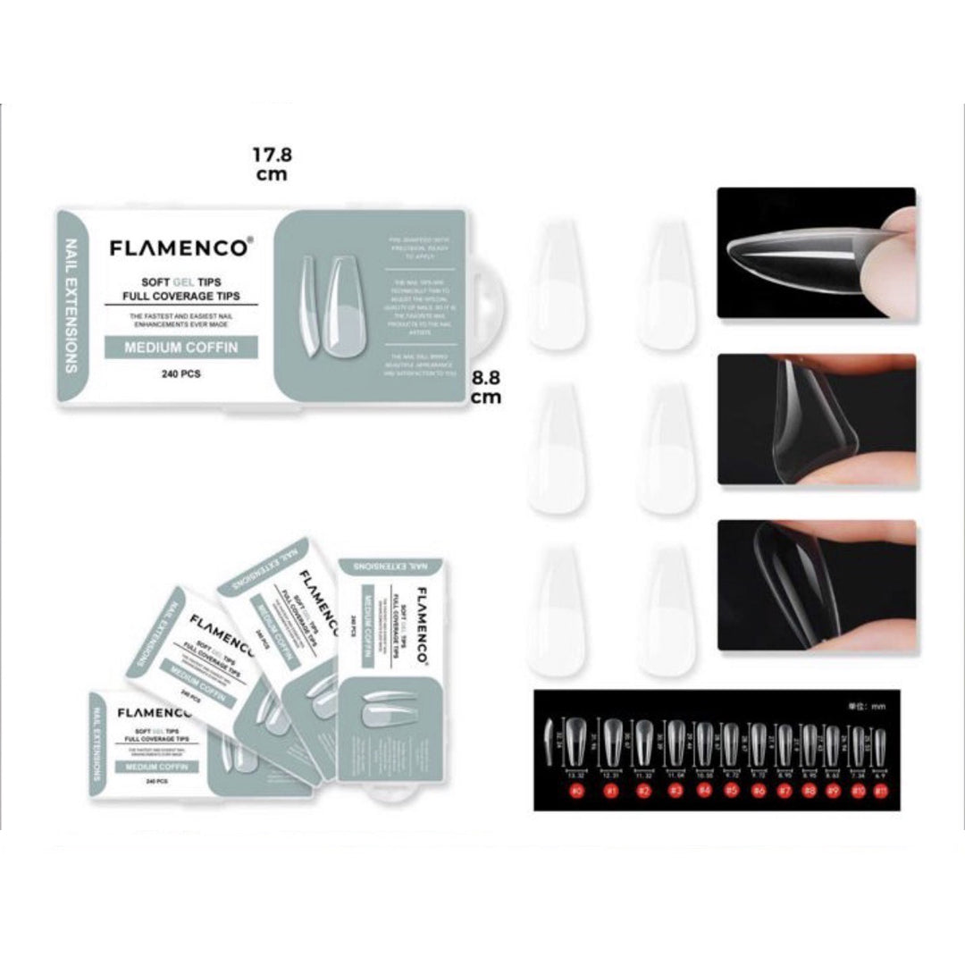 Tips Soft Gel medium coffin Flamenco 240unid