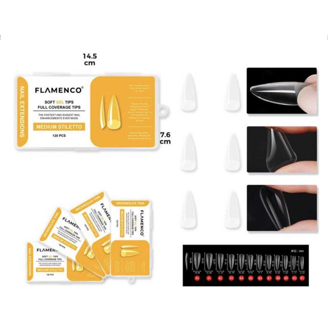 Tips Soft Gel medium stiletto Flamenco 120unid